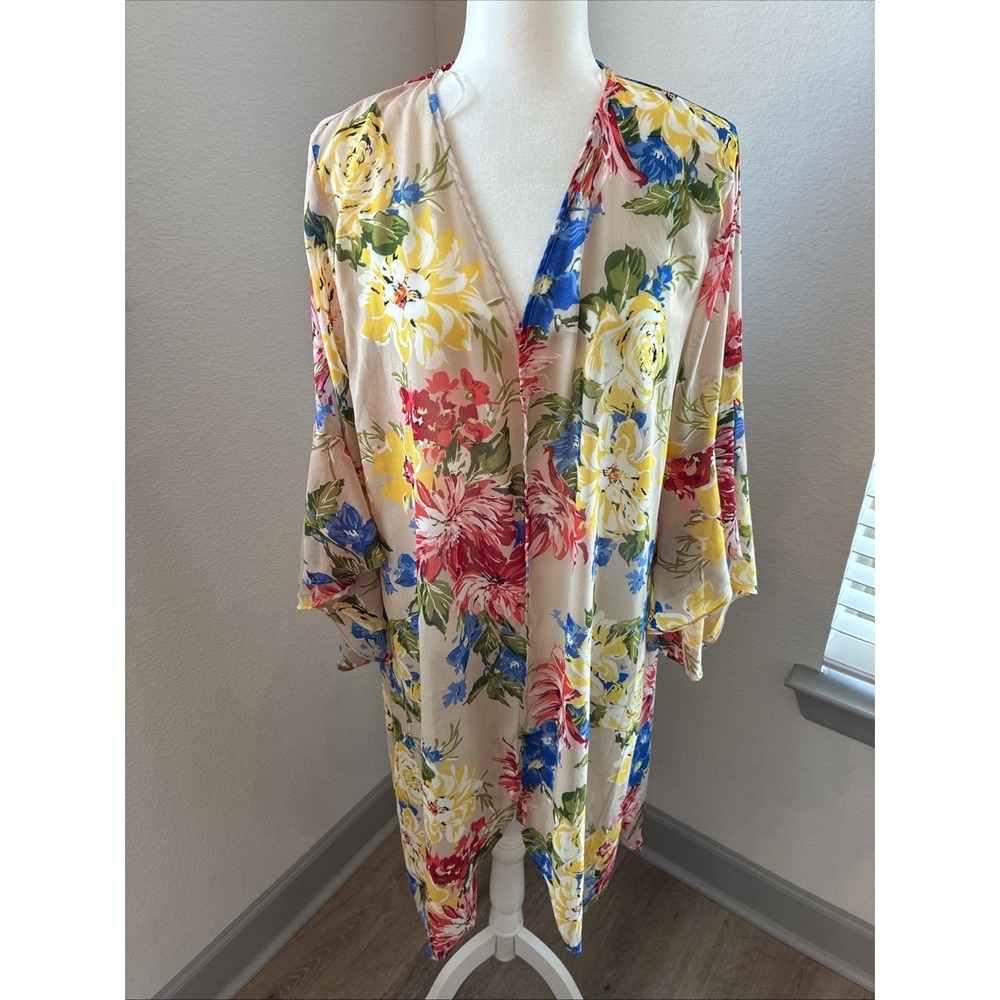 Umgee USA Kimono Coverup XL Open Front Boho Floral Festival Sheer‎ Summer Beach